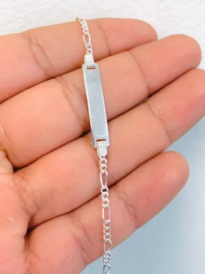 Baby ID Bracelet Figaro Link 925 Sterling Silver 6" Kids Children Bracelet 2.7g Kids Jewelry / Pulsera Para Niños en Plata Pura 2.4mm