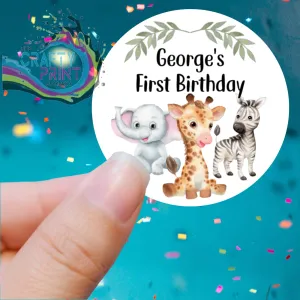 Baby Jungle Animals Birthday Printed Sticker