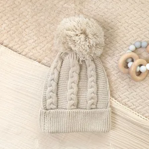 Baby Knit Hat Eco Friendly With Pompoms Biscuit Colour