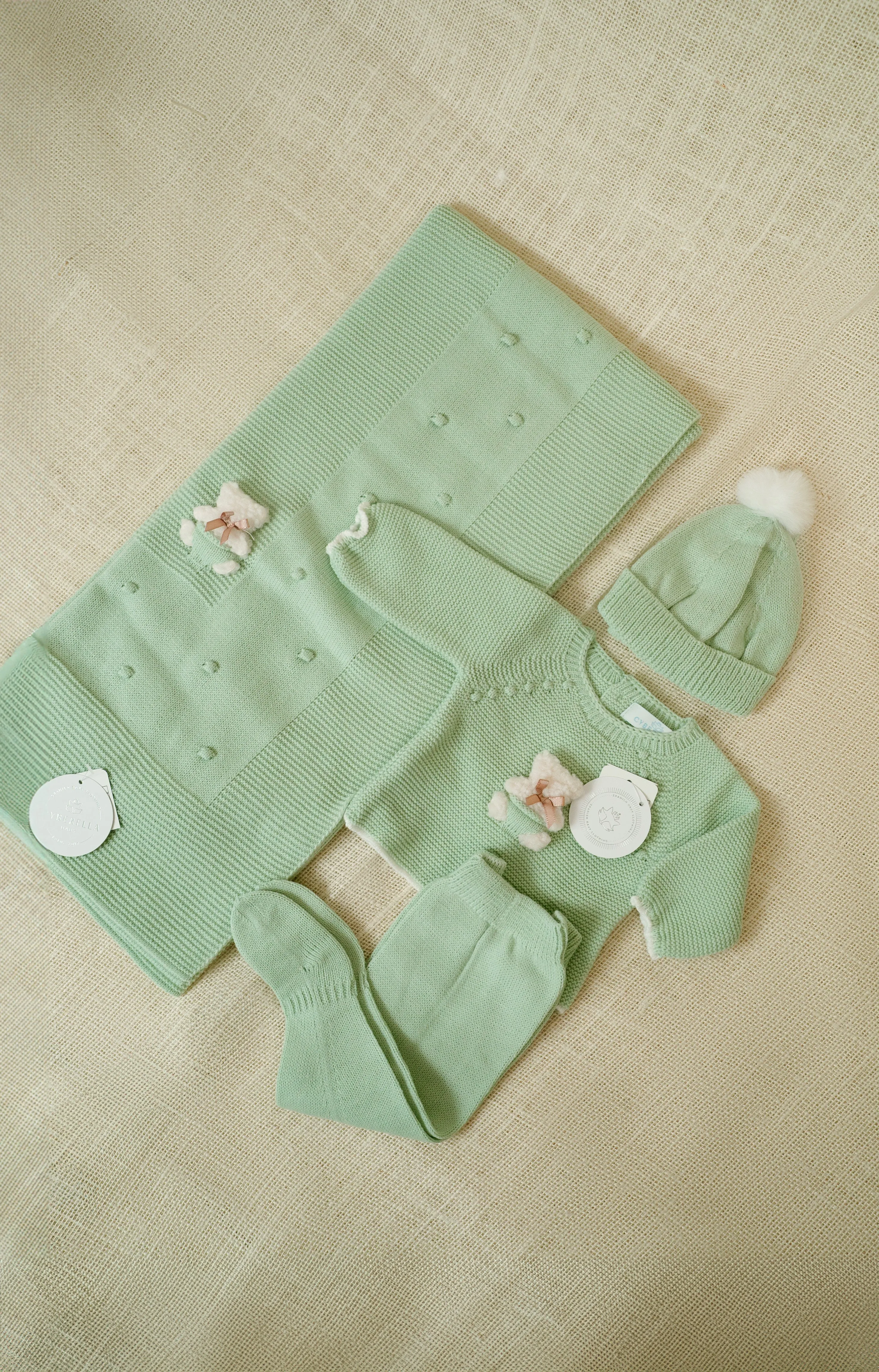 Baby Mint Dream Set - Four Pieces Knitted Outfit for Newborn