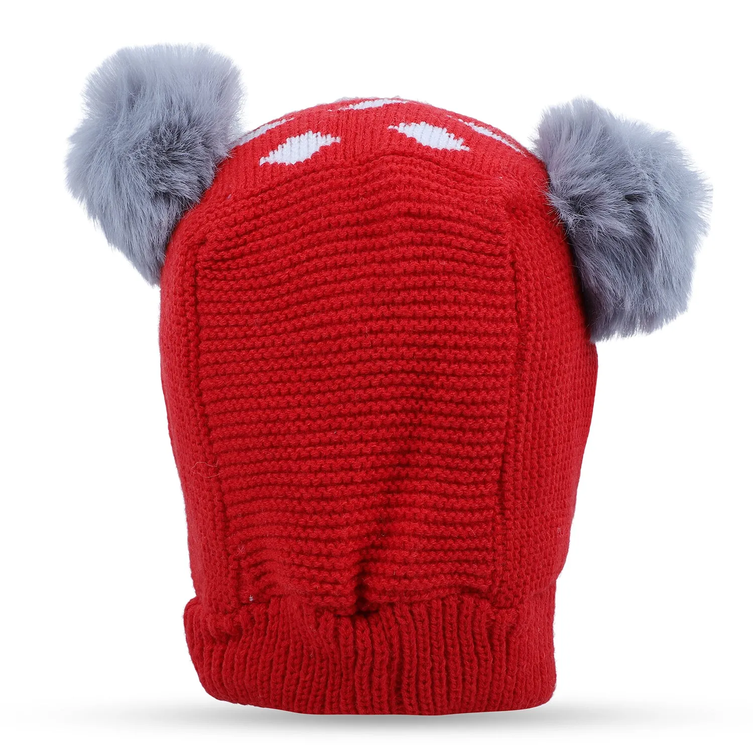 Baby Moo Adorable Pom Pom Knitted Beanie Woollen Cap - Red