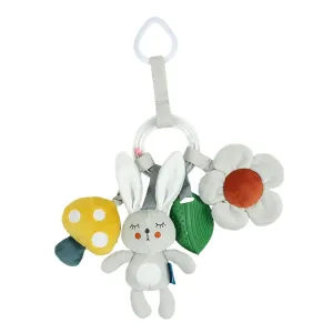 Baby Moo Bunny With Flower Squeaker Ring Rattle Hanging Toy With Teether - Grey