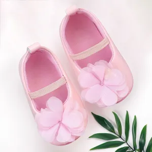 Baby Moo Embellished Flower Patent Leather Slip-On Anti-Skid Ballerina Booties - Pink