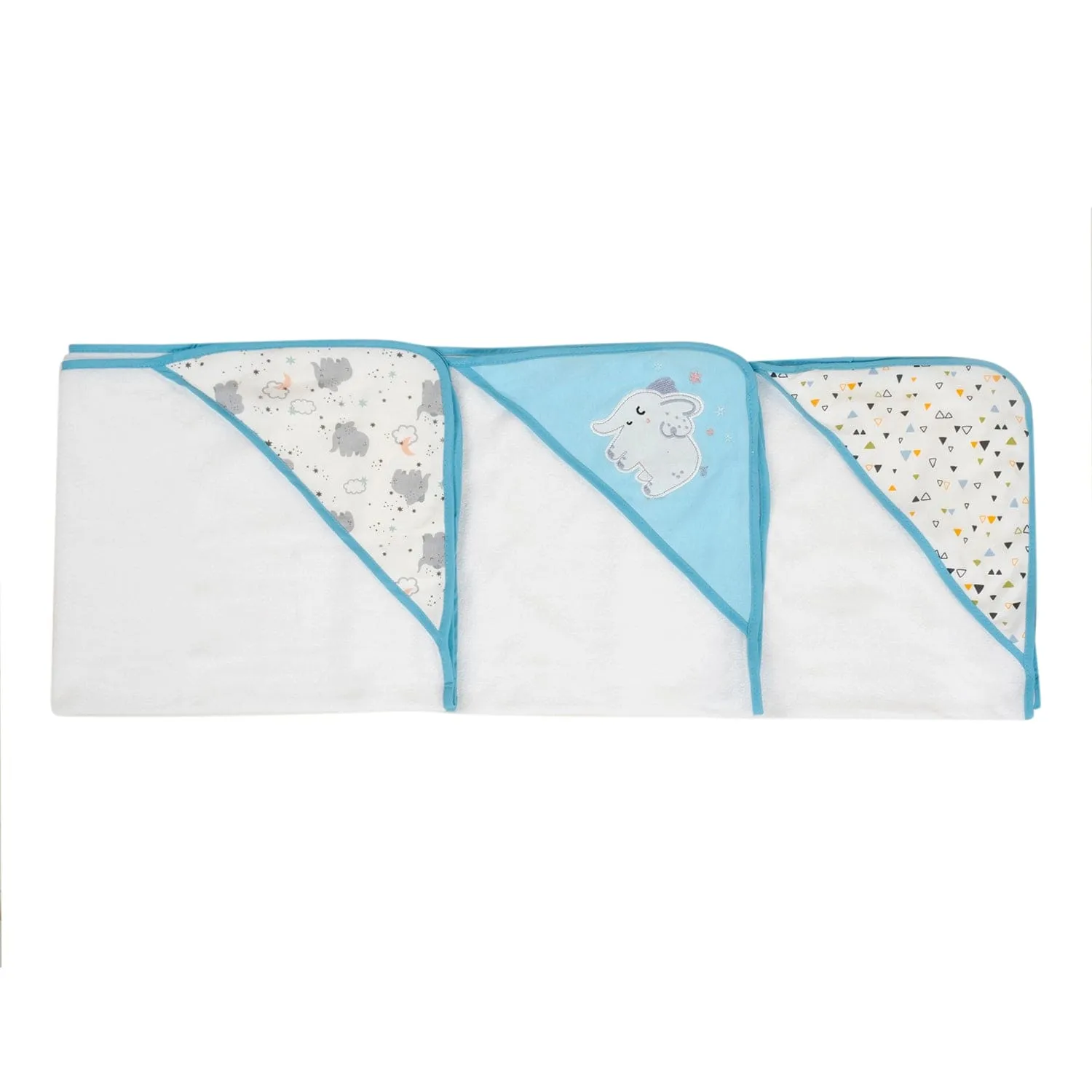 Baby Moo Flying Elephant And Triangle Supersoft Highly Absorbent Durable Hooded Towel Set - Blue