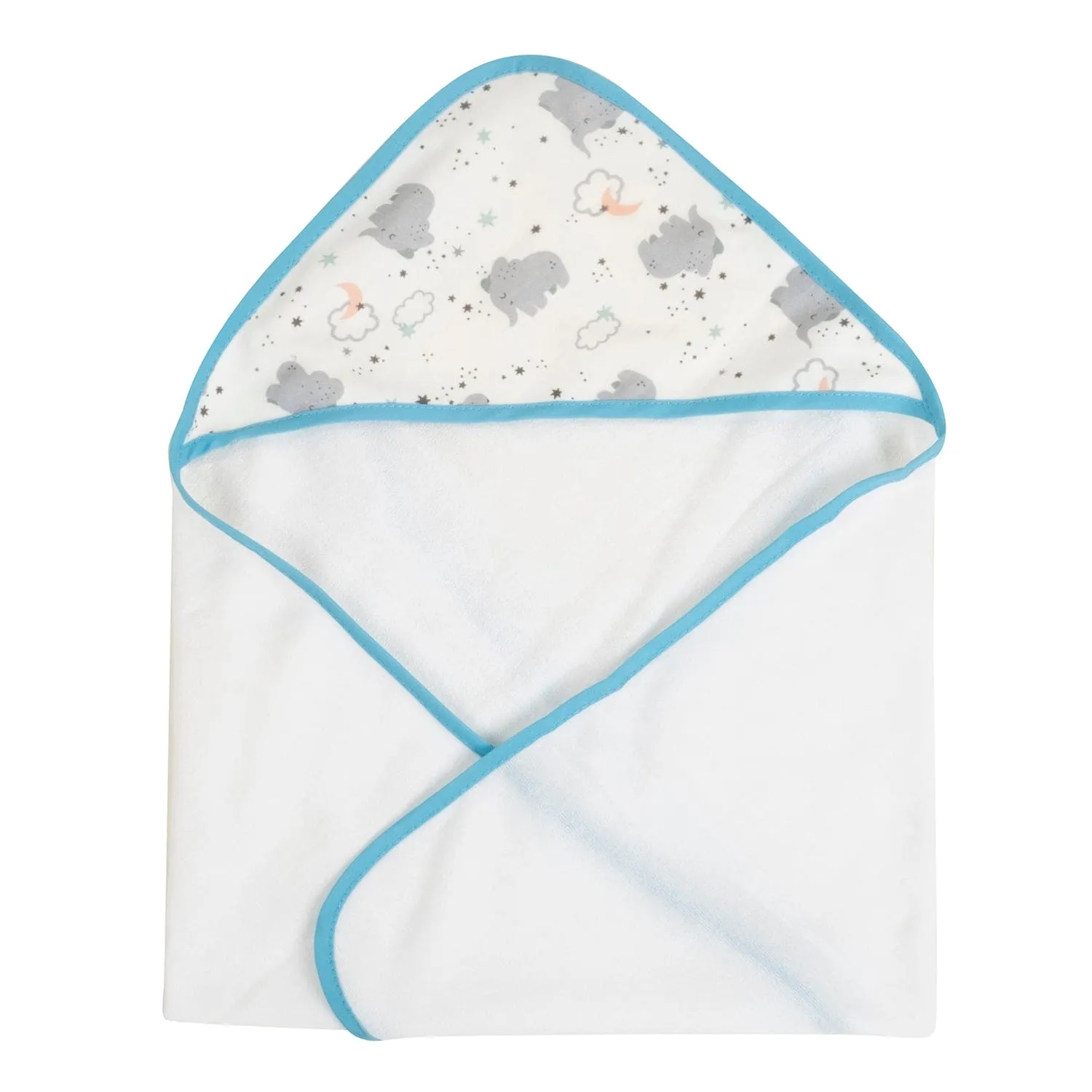 Baby Moo Flying Elephant And Triangle Supersoft Highly Absorbent Durable Hooded Towel Set - Blue