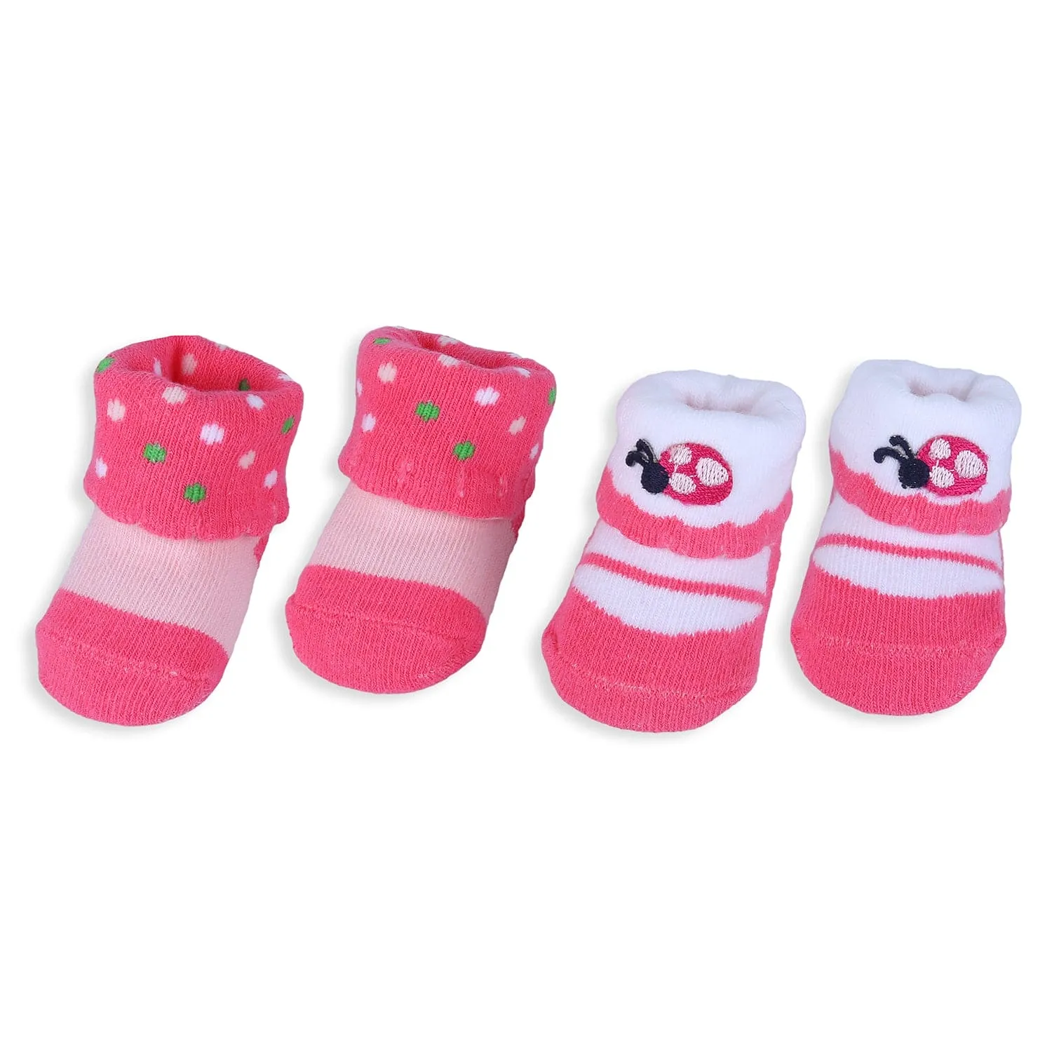 Baby Moo Ladybug Polka Dotted Newborn Breathable Infant Cotton Socks - Pink