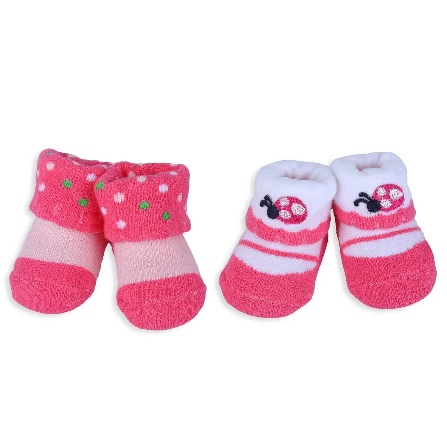 Baby Moo Ladybug Polka Dotted Newborn Breathable Infant Cotton Socks - Pink