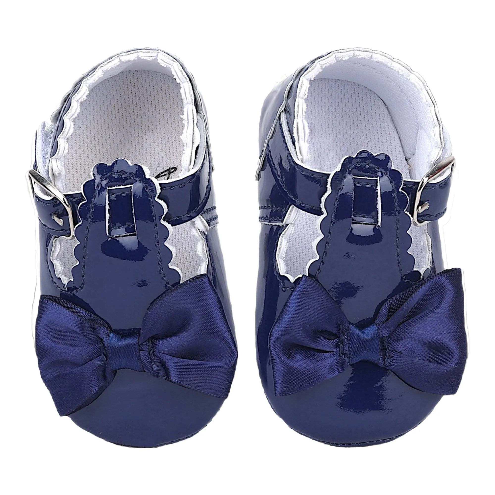 Baby Moo Mary Jane Bow Patent Leather Anti-Skid Ballerina Booties - Blue