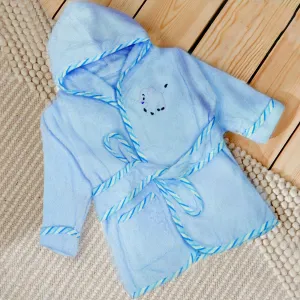 Baby Moo Playing Elephant Embroidered Half Sleeves Bathrobe - Blue