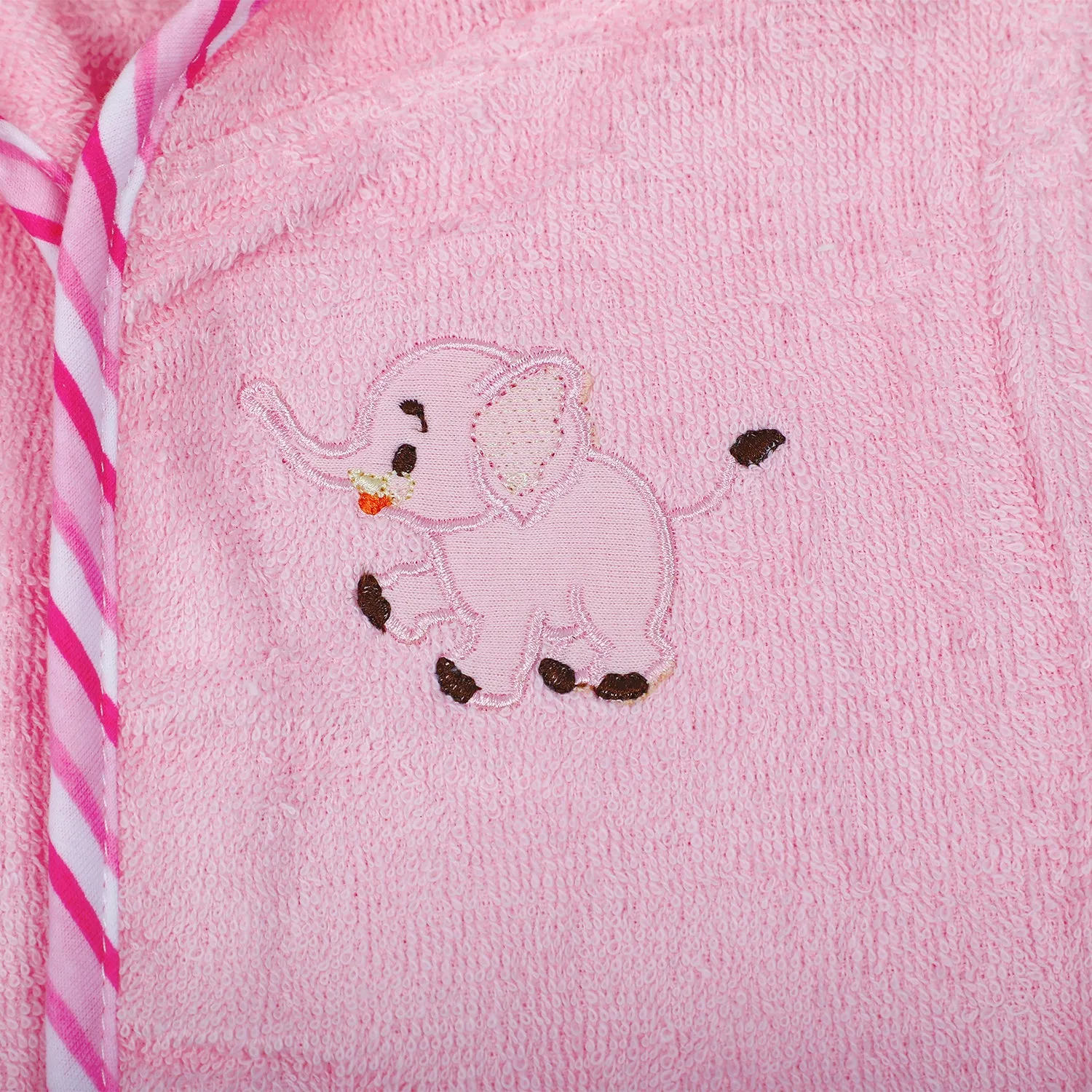 Baby Moo Playing Elephant Embroidered Half Sleeves Bathrobe - Pink