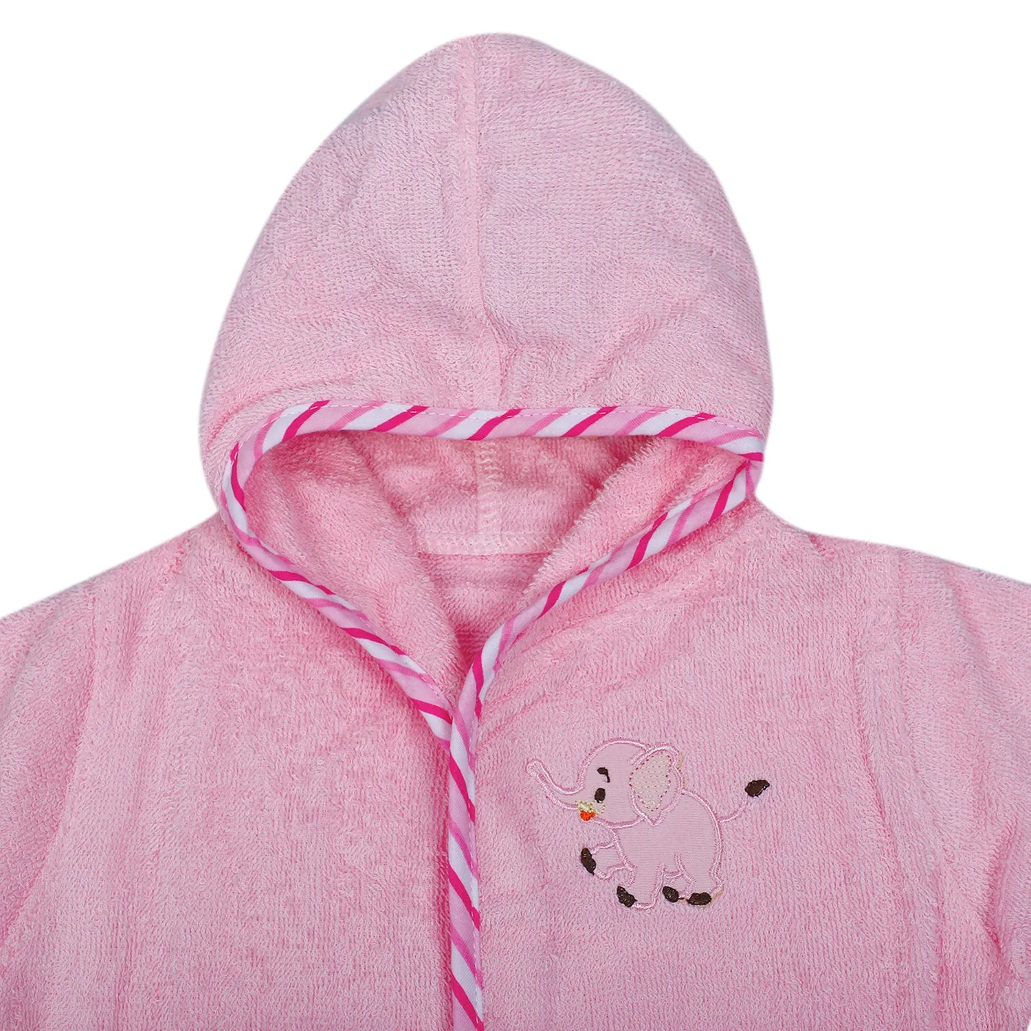 Baby Moo Playing Elephant Embroidered Half Sleeves Bathrobe - Pink