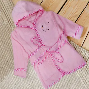 Baby Moo Playing Elephant Embroidered Half Sleeves Bathrobe - Pink