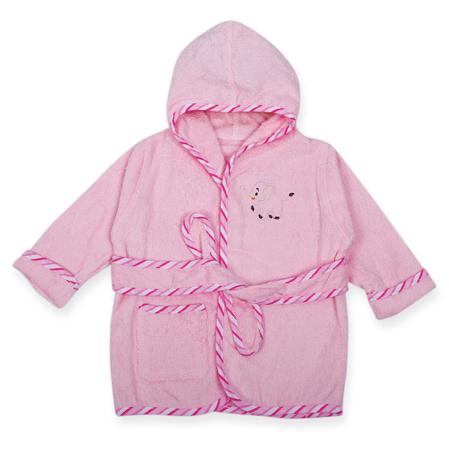 Baby Moo Playing Elephant Embroidered Half Sleeves Bathrobe - Pink