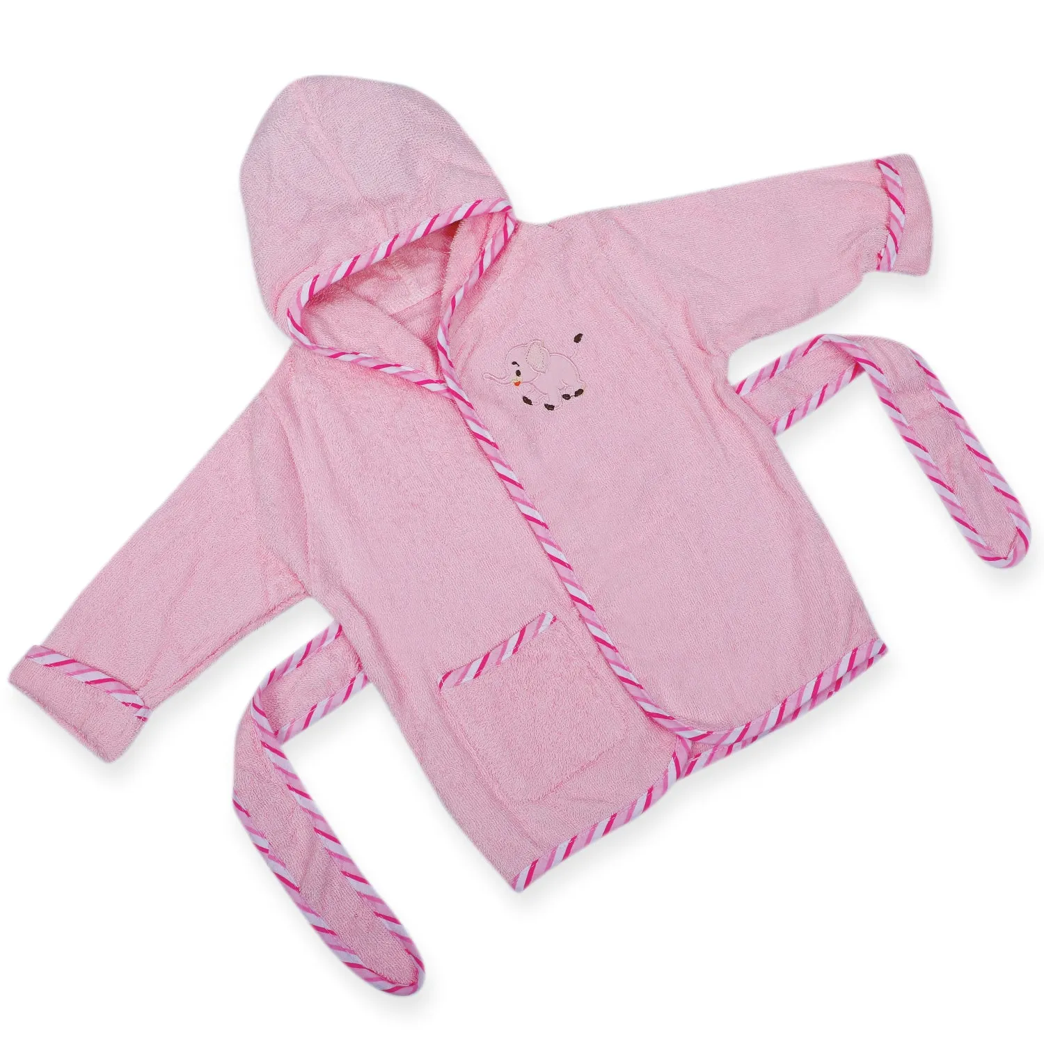 Baby Moo Playing Elephant Embroidered Half Sleeves Bathrobe - Pink