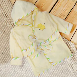 Baby Moo Playing Elephant Embroidered Half Sleeves Bathrobe - Yellow