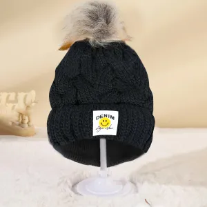 Baby Moo Pom Pom Knitted Woollen Cap - Black