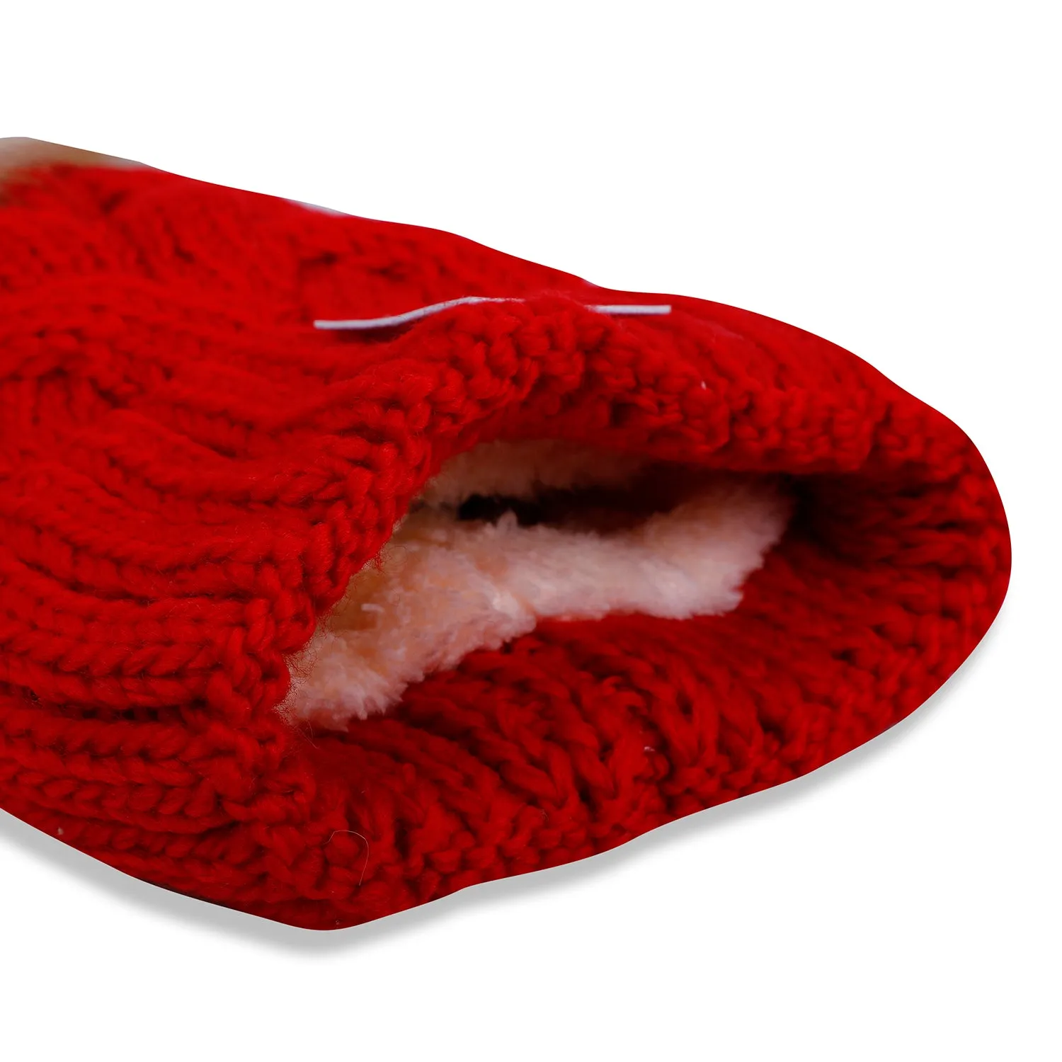 Baby Moo Pom Pom Knitted Woollen Cap - Red