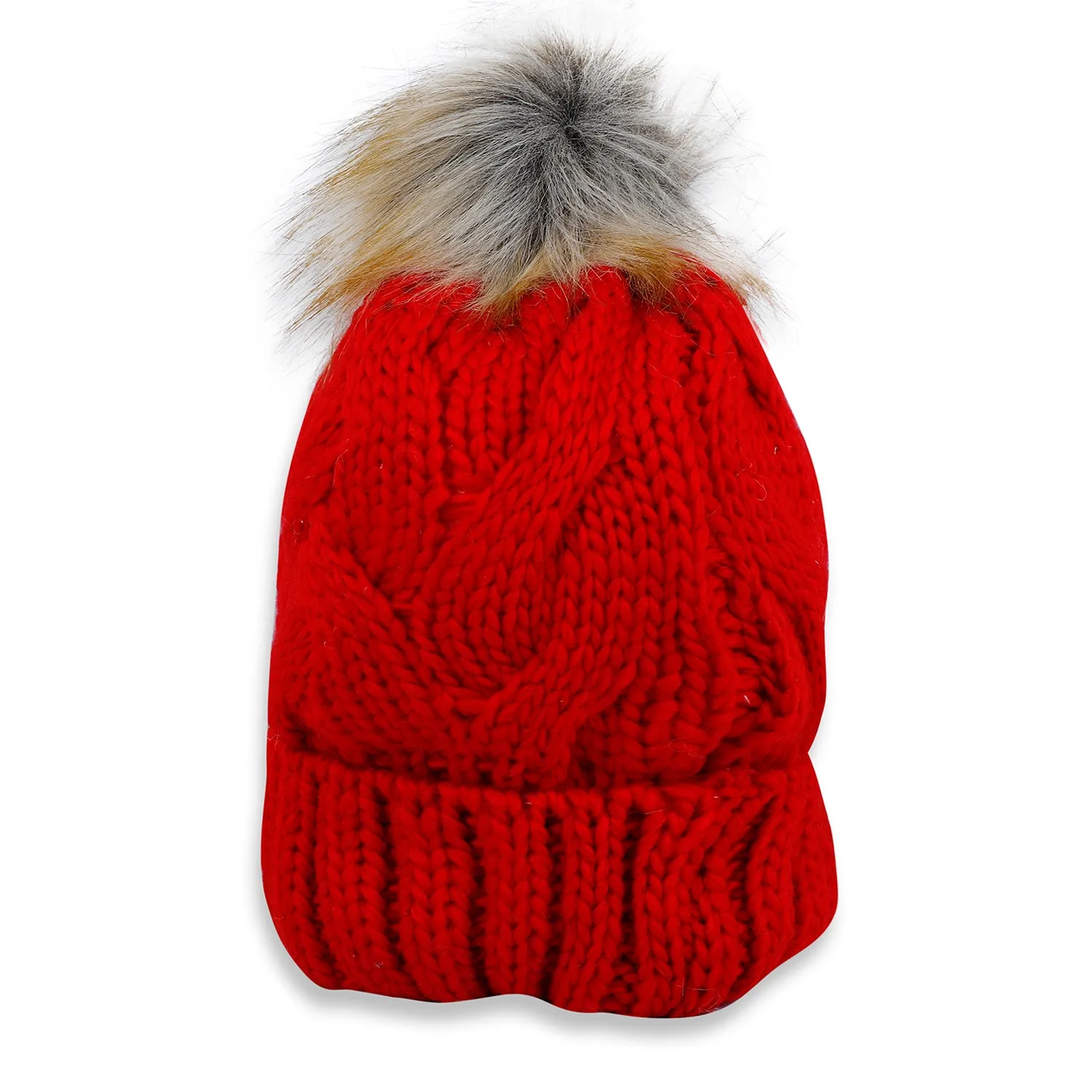 Baby Moo Pom Pom Knitted Woollen Cap - Red