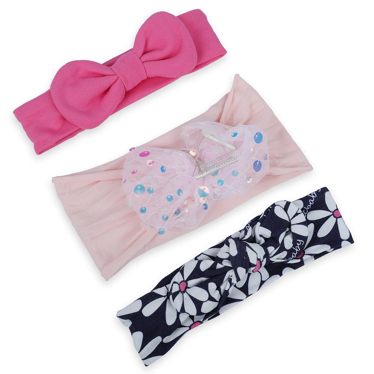 Baby Moo Shiny Bow Headband Set of 3 - Pink