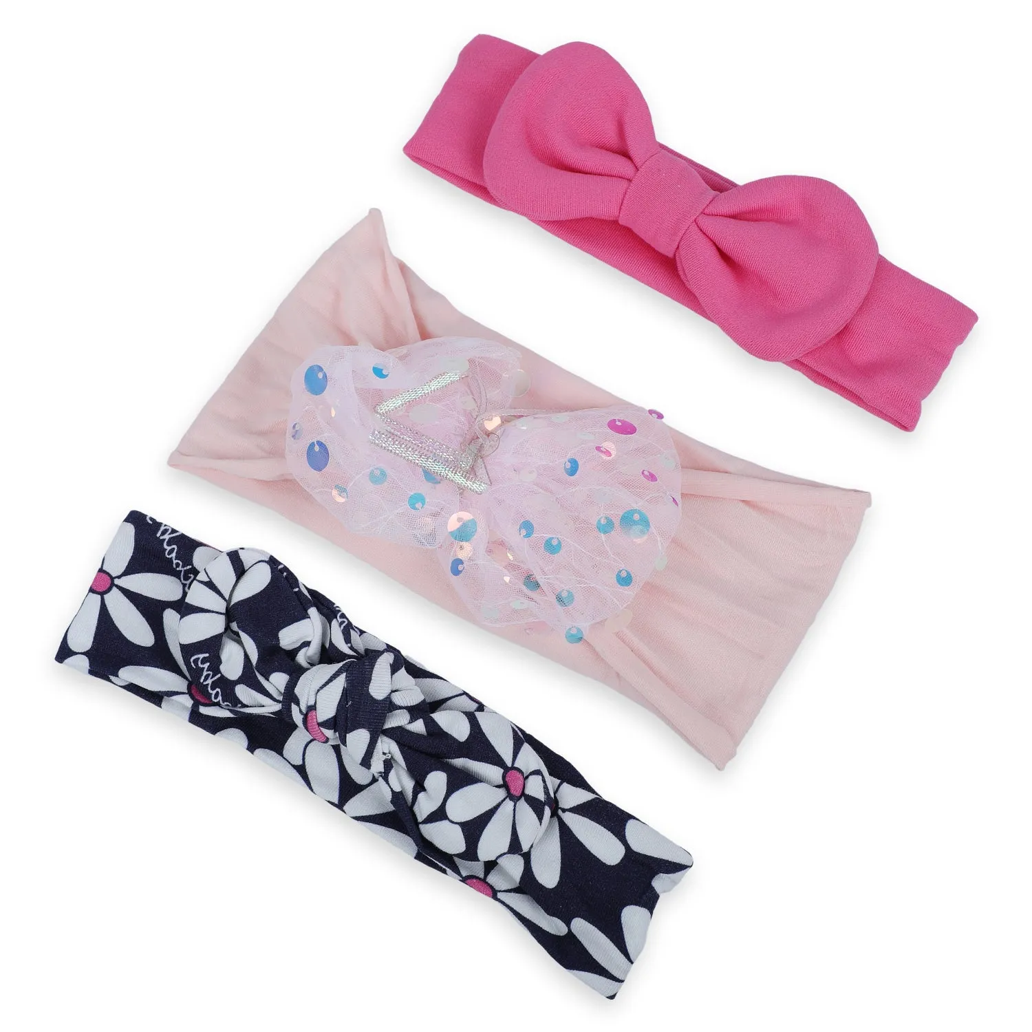 Baby Moo Shiny Bow Headband Set of 3 - Pink