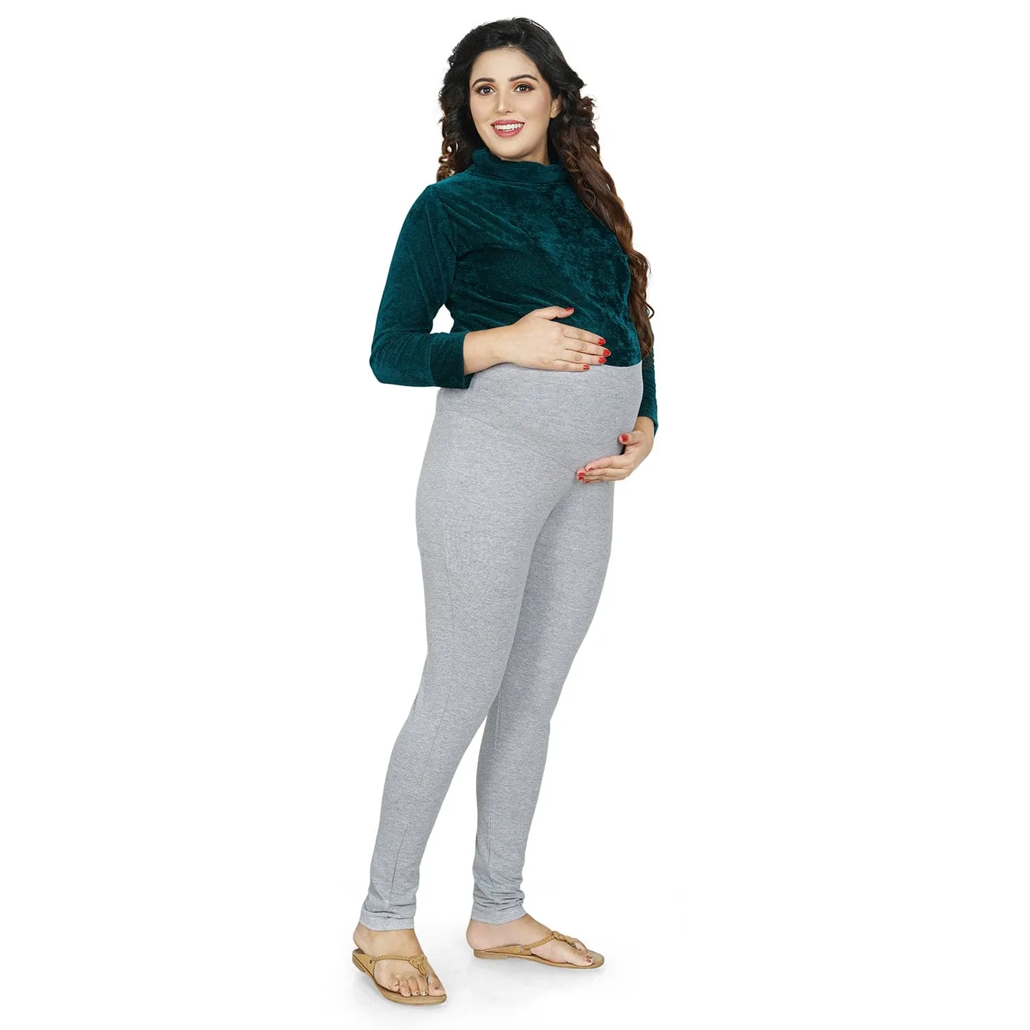 Baby Moo Soft And Comfy Full Length Maternity Leggings Solid - Grey