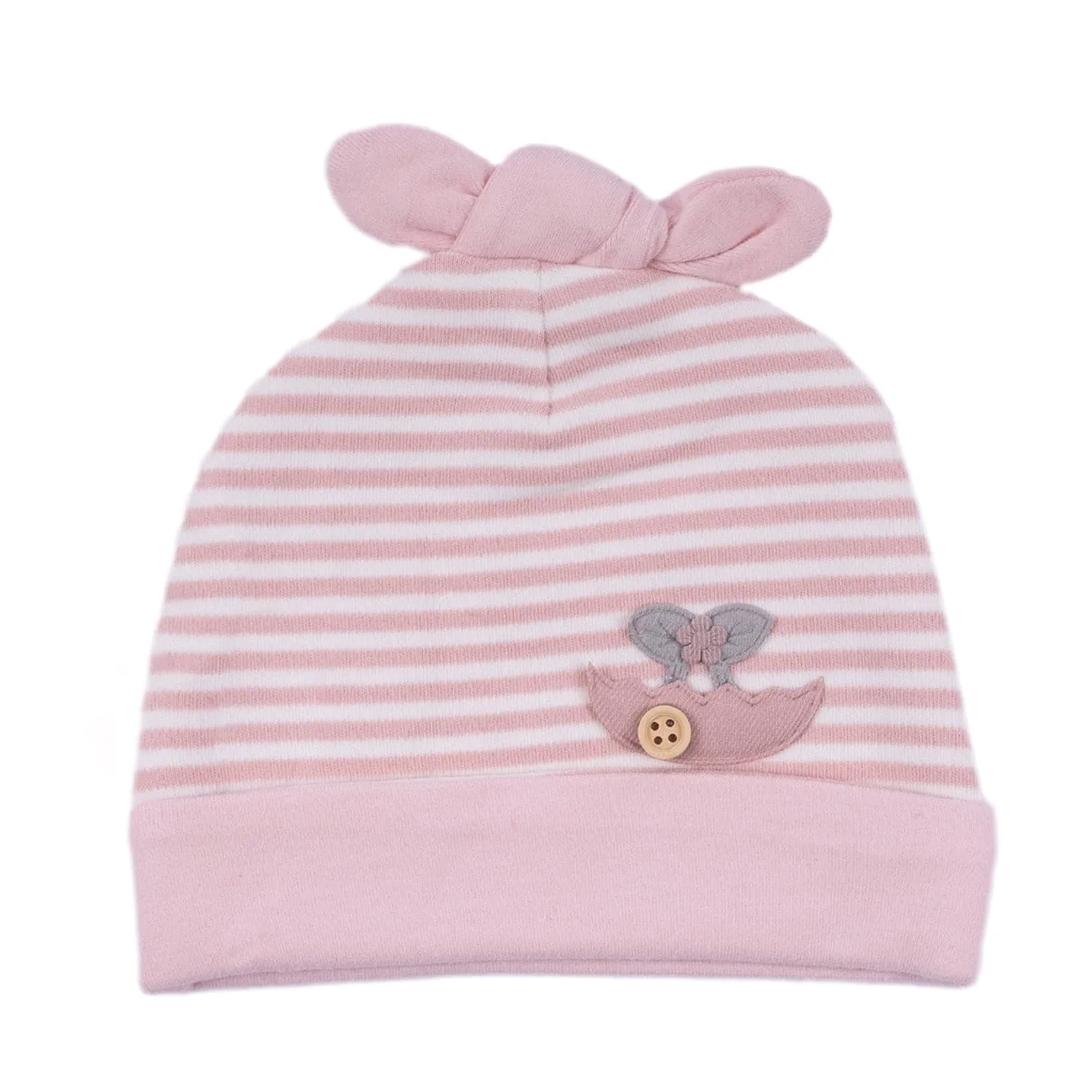 Baby Moo Striped All Season Stretchable Hosiery Warm 3D Beanie Cap - Pink