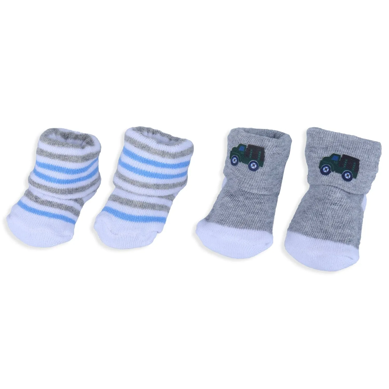 Baby Moo Truck And Stripes Newborn Breathable Infant Cotton Socks - Grey