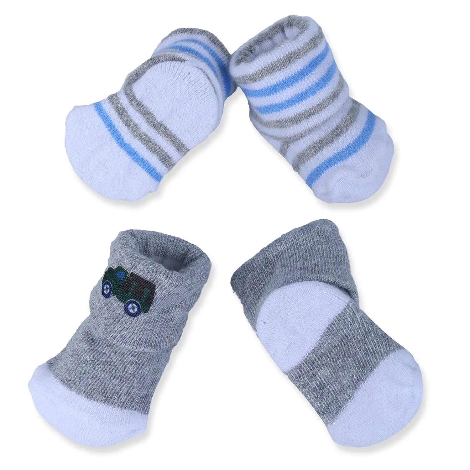 Baby Moo Truck And Stripes Newborn Breathable Infant Cotton Socks - Grey