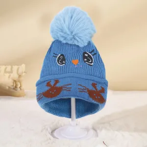 Baby Moo Tweety Eyes Pom Pom Woollen Cap - Blue