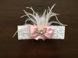 Baby Pink Baptism Headband, Silk Baby Bow Headband