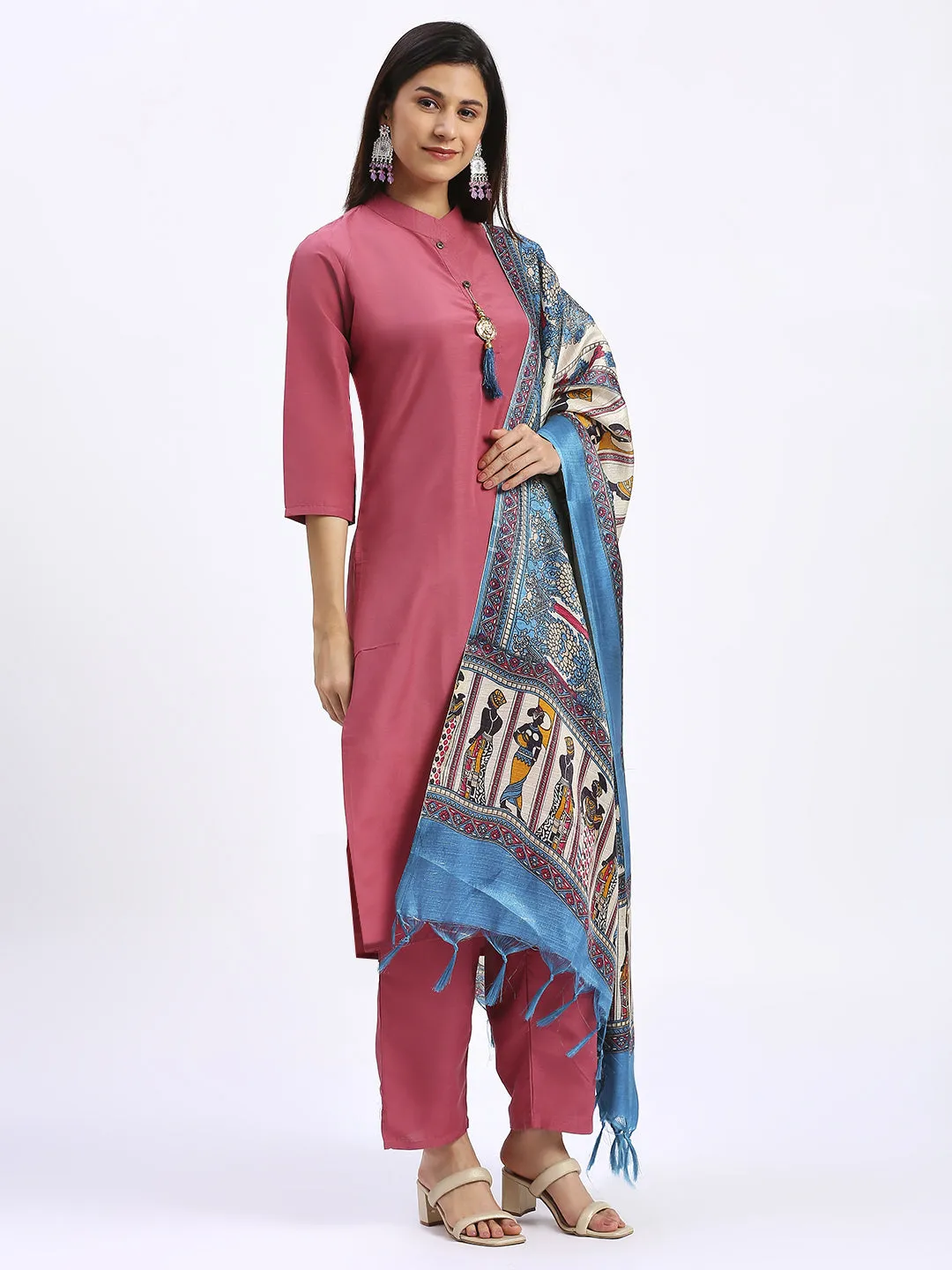 Baby Pink Classy Designer Readymade Pant Suit With Printed Work