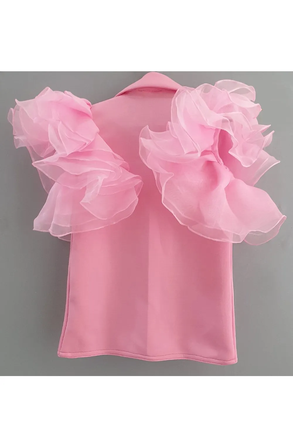 Baby pink coat dress with ruffle sleeves