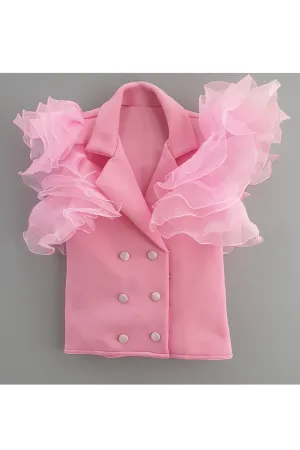 Baby pink coat dress with ruffle sleeves