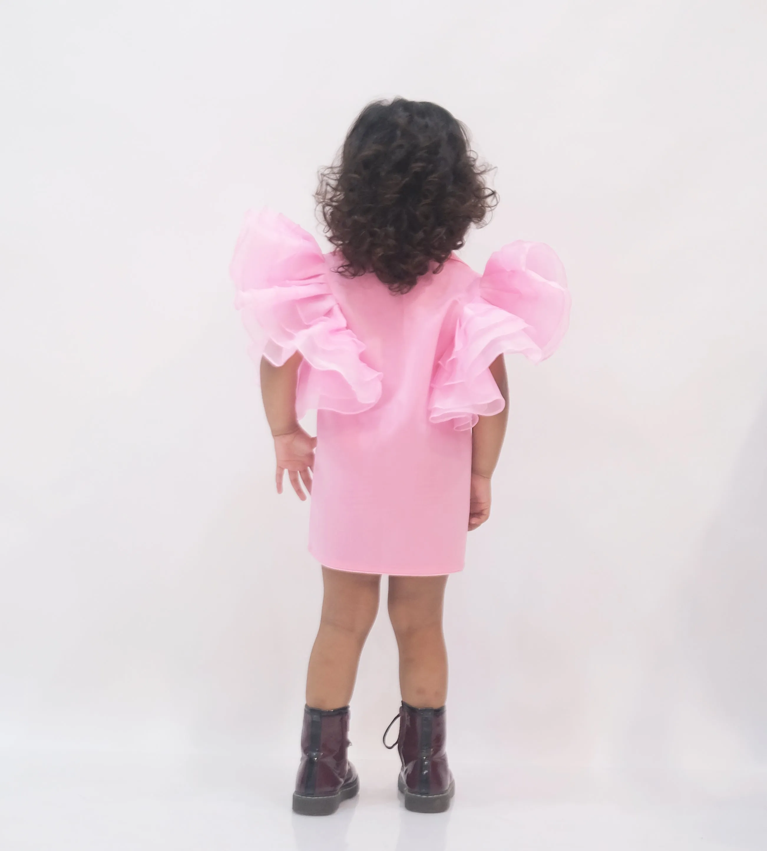 Baby pink coat dress with ruffle sleeves