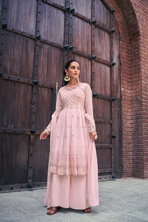 Baby Pink Exclusive Embroidered Stitched Kurta with Palazzo Set