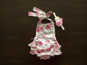 Baby Pink Floral Ruffled Romper