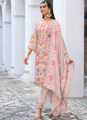 Baby Pink Multi Embroidery Pakistani Pant Style Suit