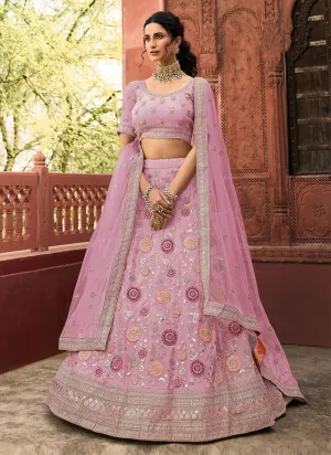 Baby Pink Organza Stone Work A-Line Wedding Lehenga