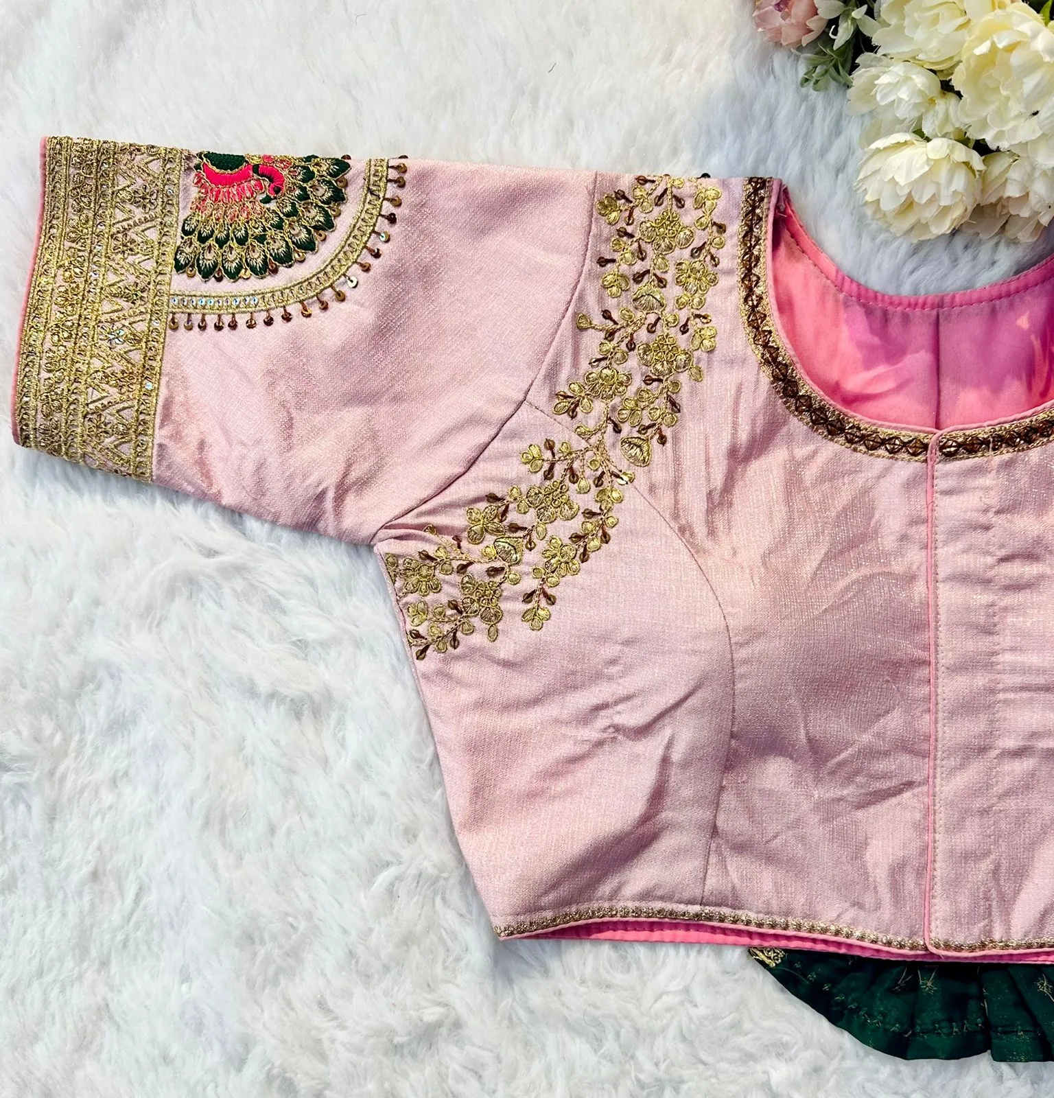 Baby Pink Wedding Wear Blouse in Raspberry Silk with Exquisite Embroidery and Sequins