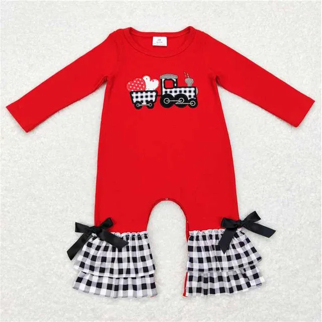 Baby Romper Valentine Trainload Black Check Girls