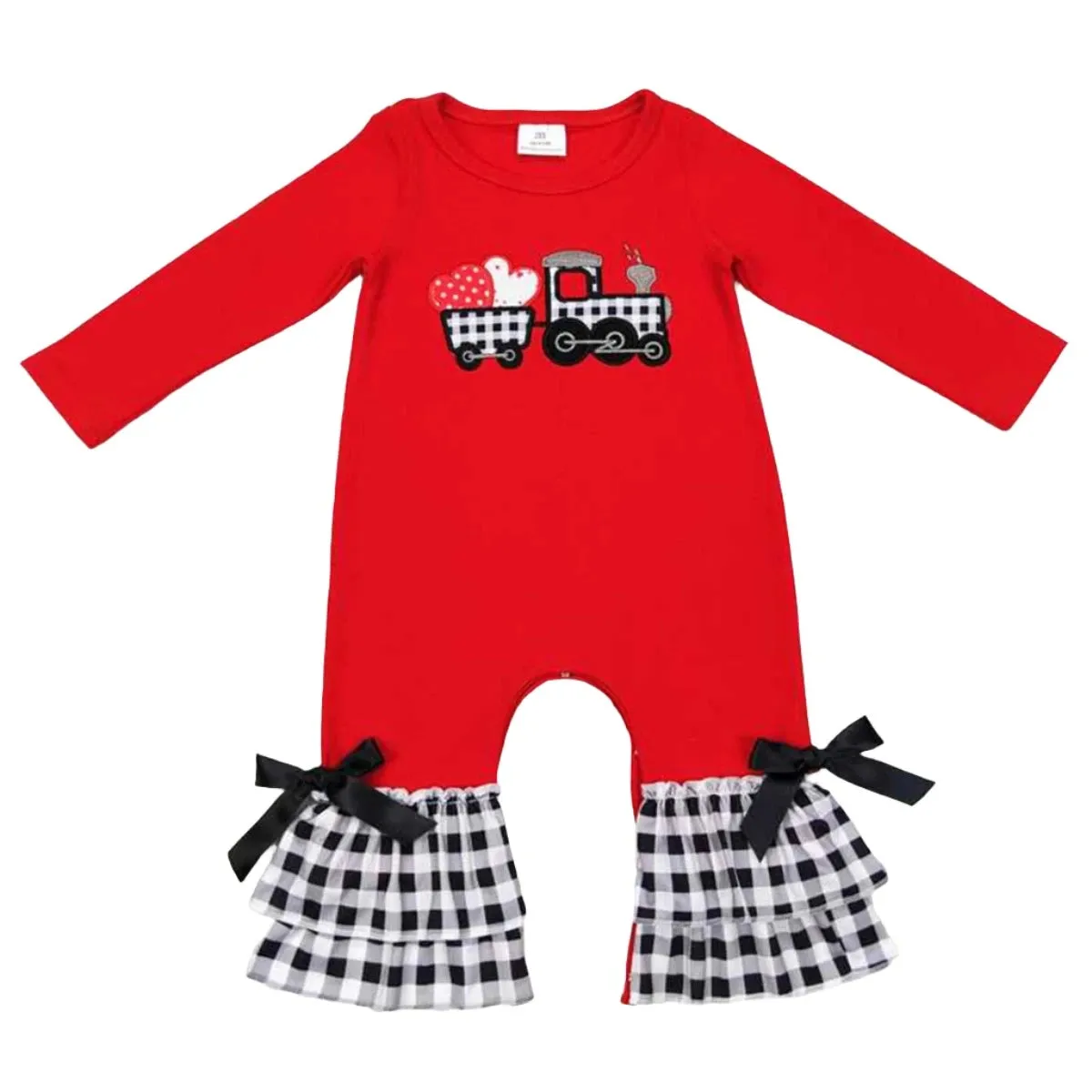 Baby Romper Valentine Trainload Black Check Girls