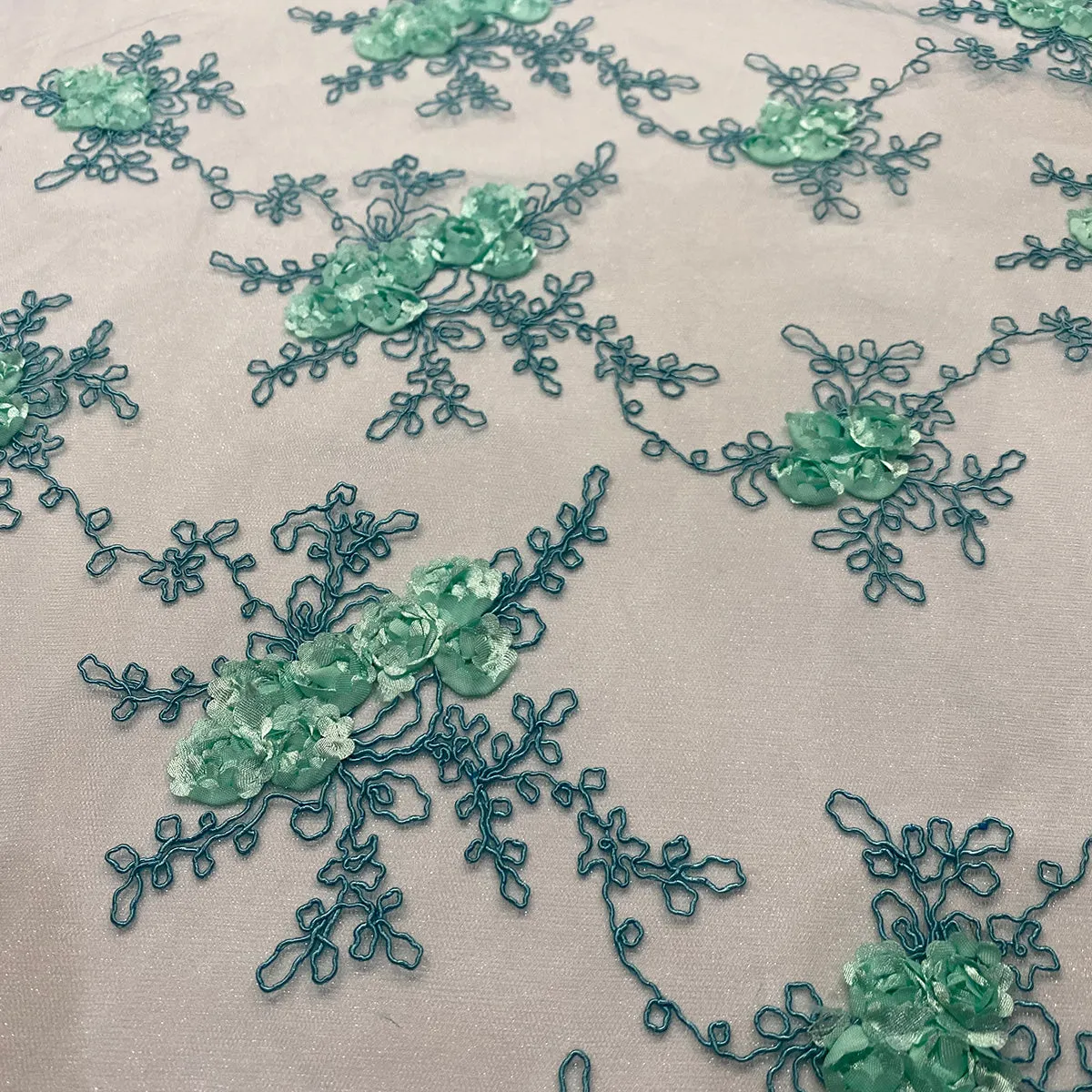 Baby Rose Embroidery Table Runner in Mint