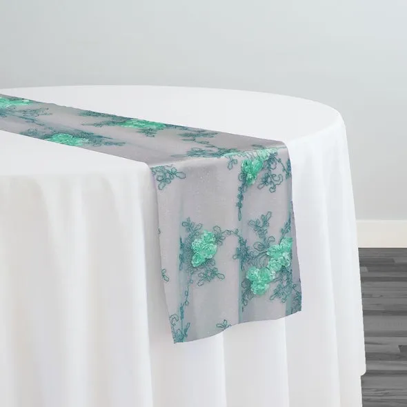 Baby Rose Embroidery Table Runner in Mint