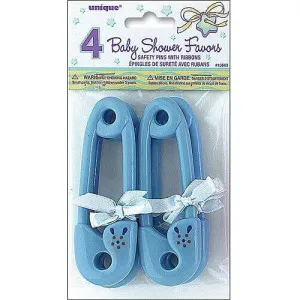 Baby Shower - Blue Plastic Safety Pins with Ribbon Embellishments