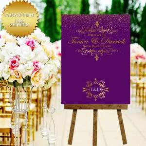 Baby Shower Royal Purple Welcome Canvas Sign