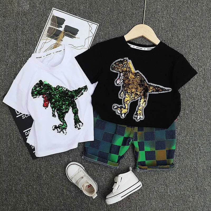 Baby Toddler Boys Cotton Short Sleeve Dinosaur Shirt and Shorts