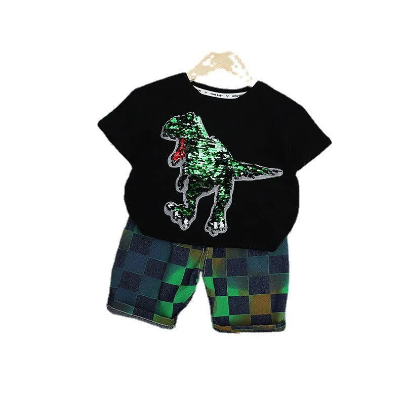 Baby Toddler Boys Cotton Short Sleeve Dinosaur Shirt and Shorts