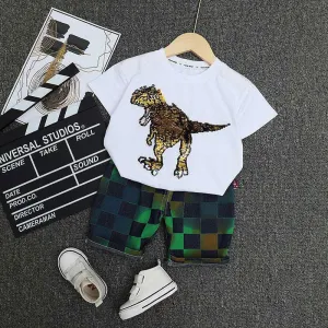 Baby Toddler Boys Cotton Short Sleeve Dinosaur Shirt and Shorts