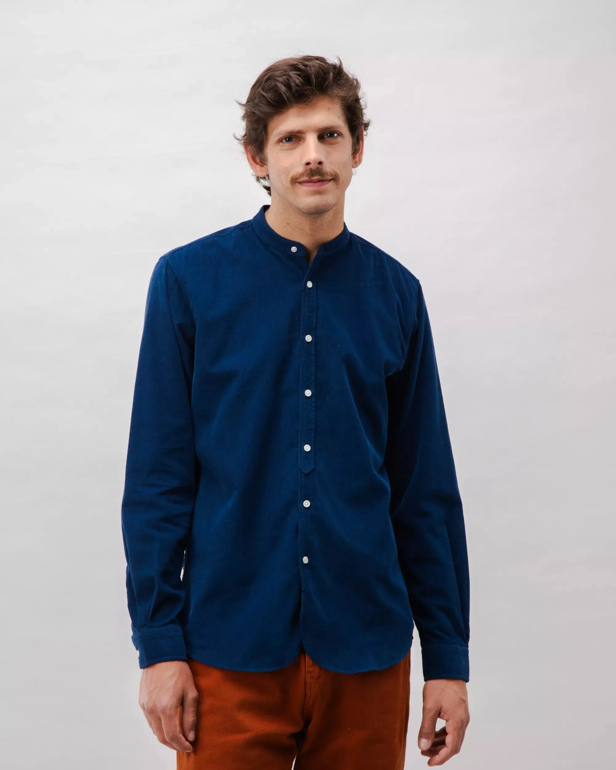 Babycord Japanese Mao Cotton Shirt Navy