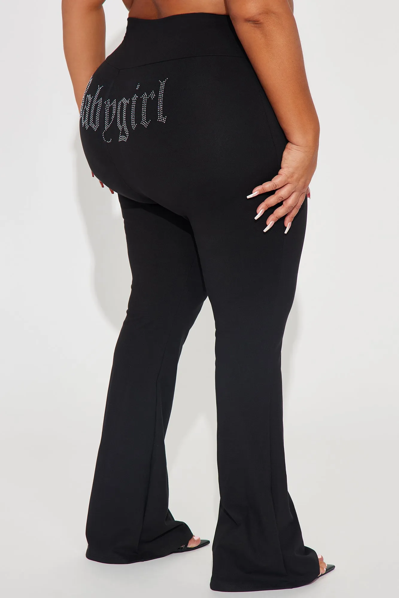 Babygirl Y2K Rhinestone Flared Pant - Black